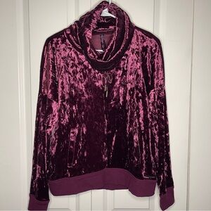 Betsey Johnson Performance Crushed Velvet Purple Funnel Neck Sweatshirt Burgundy